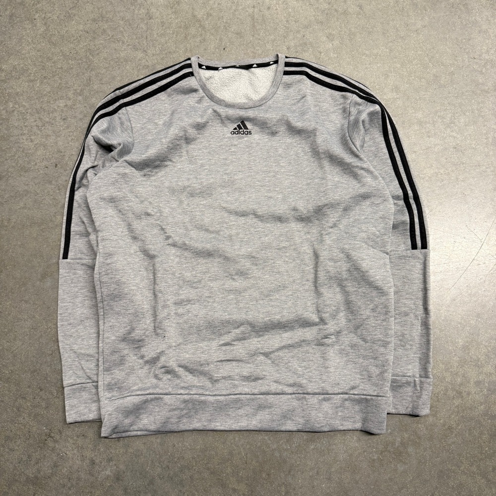 Adidas Mens Gray 3-Stripe Fleece Crewneck Sweatshirt Size L 4283